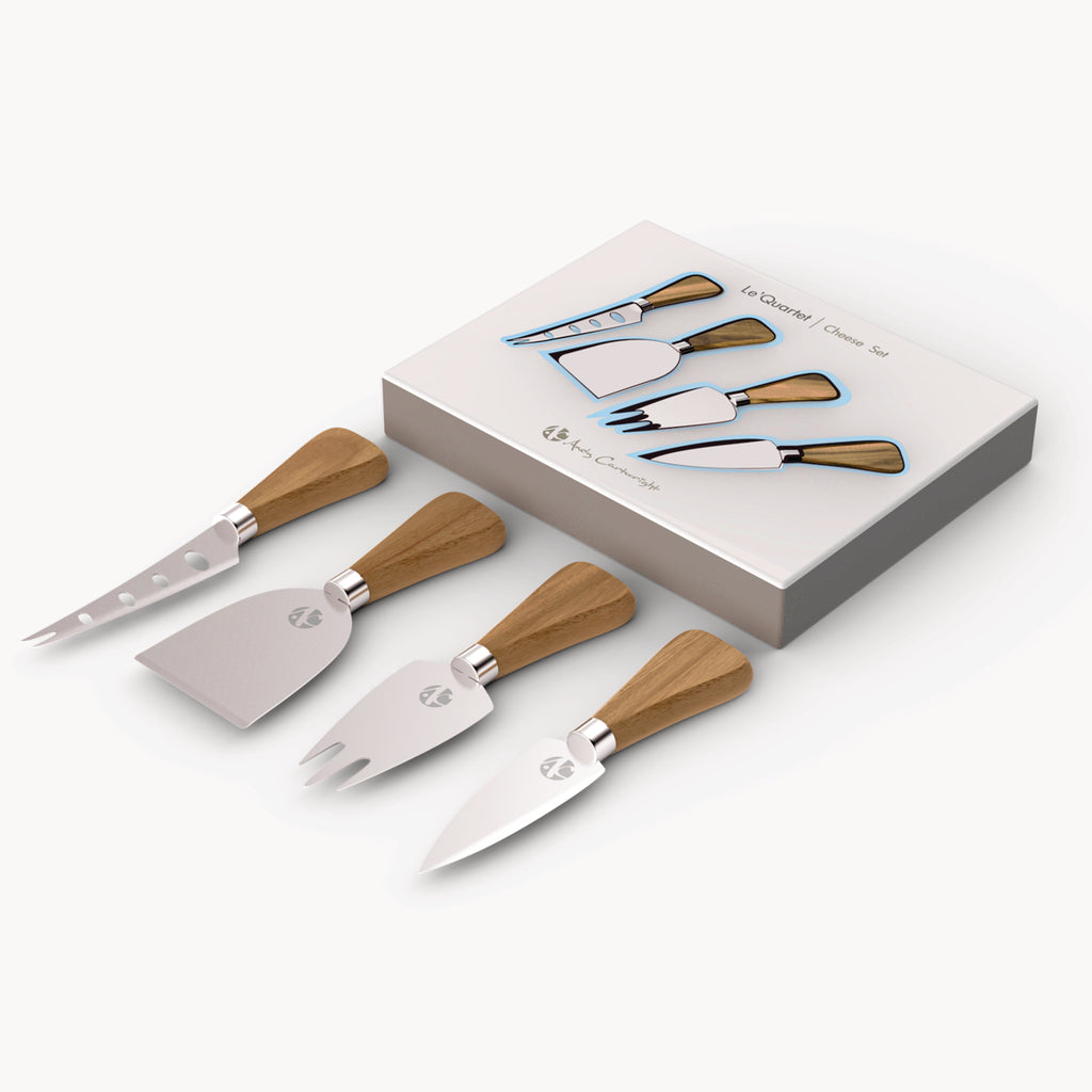 True Quartet Cheese Tool Set, Brushed Stainless Steel, Cheese Knives,  Cheese Forks, Dishwasher Safe, Set of 4